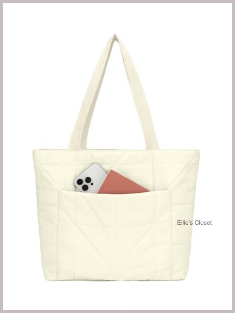 Quilted Puffer Tote Bag with Laptop Compartment, Zipper, Lightweight Work Tote